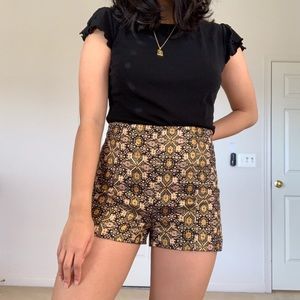High Waisted Embroidered Black and Gold Shorts